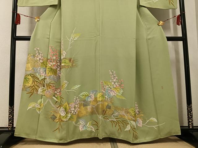 平和屋着物●訪問着 友禅 作家物 駒刺繍 桐 金彩 正絹 逸品 AABF9549ph