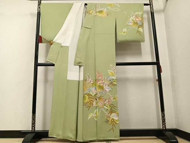 平和屋着物●訪問着 友禅 作家物 駒刺繍 桐 金彩 正絹 逸品 AABF9549ph