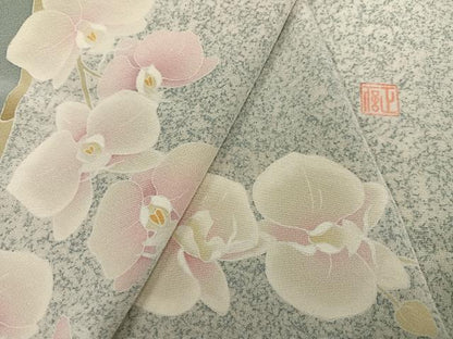平和屋着物●本加賀友禅作家　岡田正信　訪問着　作家物　正信　胡蝶蘭　正絹　逸品　AABF9550ph