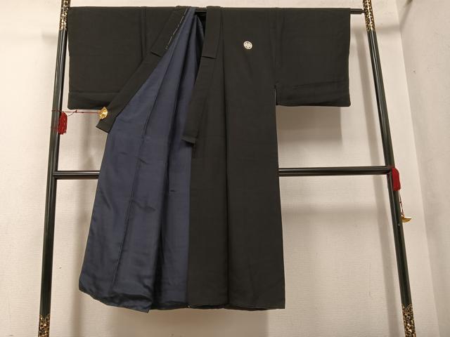 平和屋着物○男性 黒紋付・羽織セット 正絹 逸品 AABF9551ph
