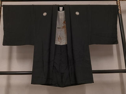 平和屋着物●男性 黒紋付・羽織セット 正絹 逸品 AABF9551ph