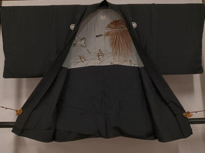 平和屋着物●男性 黒紋付・羽織セット 正絹 逸品 AABF9551ph