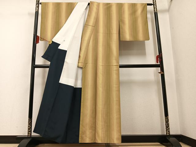 平和屋着物●西陣　しじら献上お召　反端付き　正絹　逸品　AABF9553ph