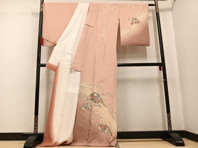 平和屋着物●訪問着　友禅　絞り　片輪車花文　暈し染め　金彩　正絹　逸品　AABF9559ph