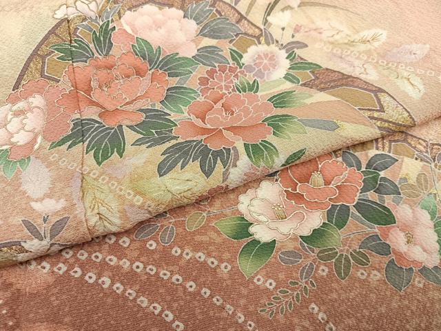 平和屋着物●訪問着　友禅　絞り　片輪車花文　暈し染め　金彩　正絹　逸品　AABF9559ph