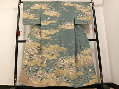 平和屋着物●訪問着　友禅　浜松風景草花文　金彩　正絹　逸品　AABF9562ph