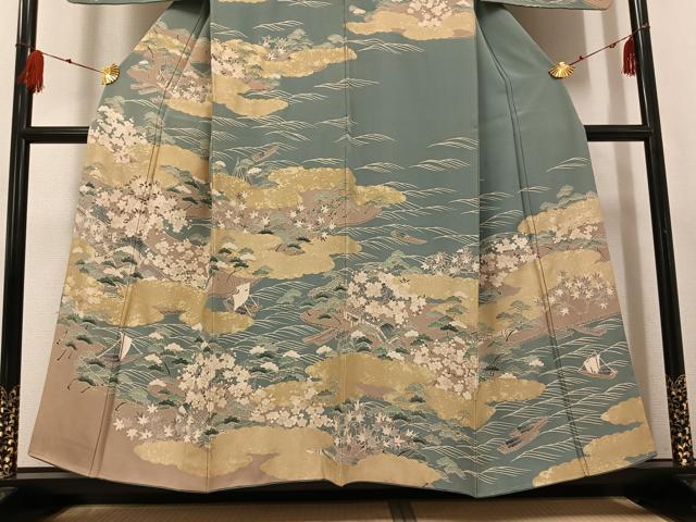 平和屋着物●訪問着　友禅　浜松風景草花文　金彩　正絹　逸品　AABF9562ph