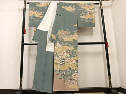 平和屋着物●訪問着　友禅　浜松風景草花文　金彩　正絹　逸品　AABF9562ph