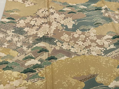 平和屋着物●訪問着　友禅　浜松風景草花文　金彩　正絹　逸品　AABF9562ph
