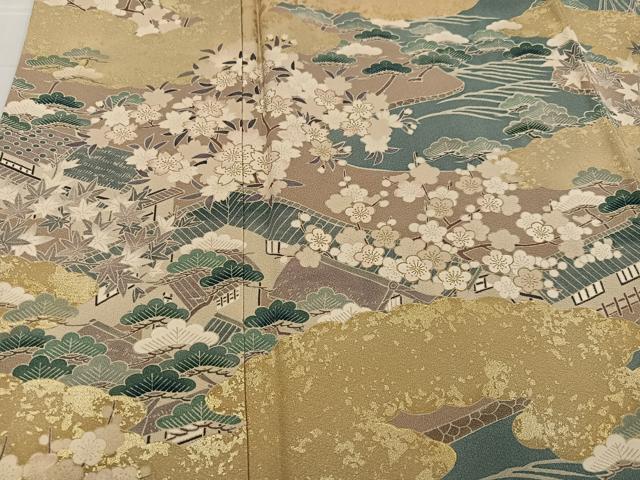 平和屋着物●訪問着　友禅　浜松風景草花文　金彩　正絹　逸品　AABF9562ph