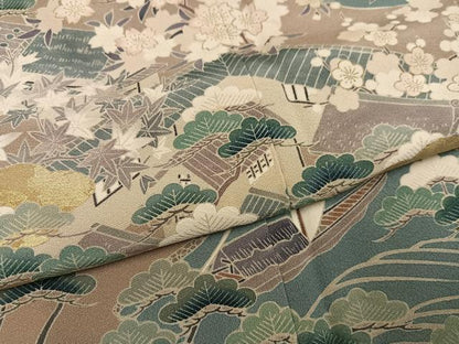 平和屋着物●訪問着　友禅　浜松風景草花文　金彩　正絹　逸品　AABF9562ph