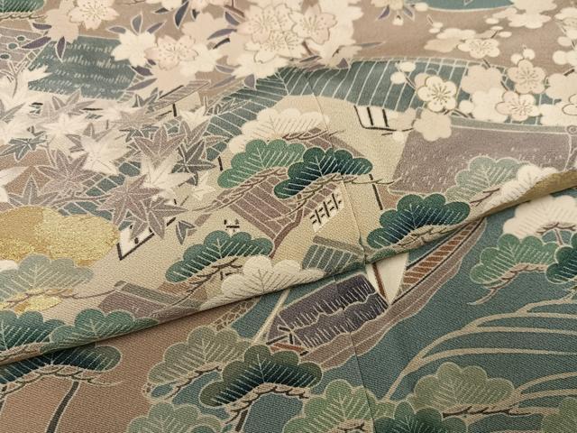 平和屋着物●訪問着　友禅　浜松風景草花文　金彩　正絹　逸品　AABF9562ph