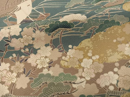 平和屋着物●訪問着　友禅　浜松風景草花文　金彩　正絹　逸品　AABF9562ph