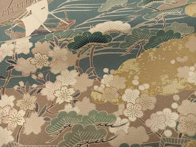 平和屋着物●訪問着　友禅　浜松風景草花文　金彩　正絹　逸品　AABF9562ph