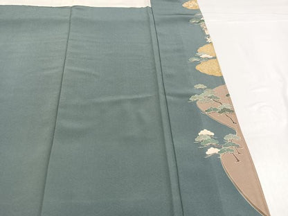 平和屋着物●訪問着　友禅　浜松風景草花文　金彩　正絹　逸品　AABF9562ph