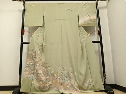 平和屋着物●訪問着　友禅　草花文　暈し染め　金彩　正絹　逸品　AABF9566ph