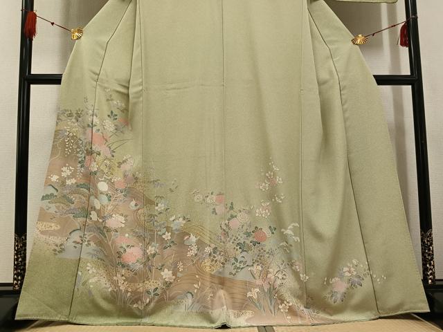 平和屋着物●訪問着　友禅　草花文　暈し染め　金彩　正絹　逸品　AABF9566ph