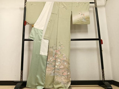 平和屋着物●訪問着　友禅　草花文　暈し染め　金彩　正絹　逸品　AABF9566ph