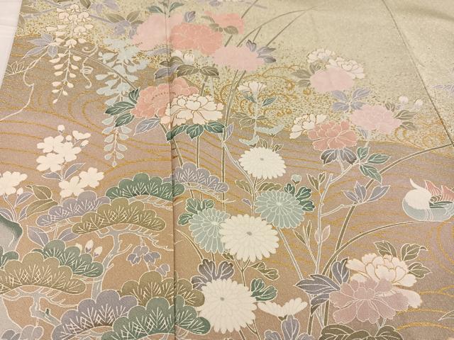 平和屋着物●訪問着　友禅　草花文　暈し染め　金彩　正絹　逸品　AABF9566ph