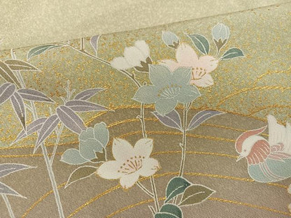 平和屋着物●訪問着　友禅　草花文　暈し染め　金彩　正絹　逸品　AABF9566ph