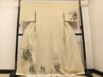 平和屋着物●訪問着 手描き 渡橋樹林文 正絹 逸品 未使用 AABF9567ph