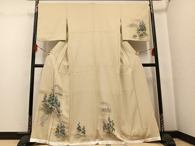 平和屋着物●訪問着 手描き 渡橋樹林文 正絹 逸品 未使用 AABF9567ph