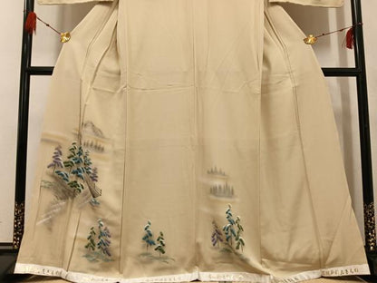 平和屋着物●訪問着 手描き 渡橋樹林文 正絹 逸品 未使用 AABF9567ph