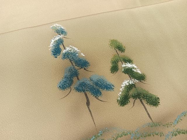 平和屋着物●訪問着 手描き 渡橋樹林文 正絹 逸品 未使用 AABF9567ph