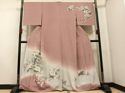 平和屋着物●二代目清次郎　手描き　訪問着　枝花　正絹　逸品　AABF9568ph