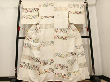 平和屋着物●上質な小紋　地紋起こし　草花文　金彩　正絹　逸品　AABF9571ph
