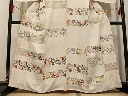 平和屋着物●上質な小紋　地紋起こし　草花文　金彩　正絹　逸品　AABF9571ph