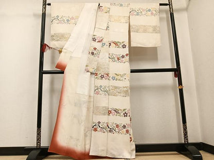 平和屋着物●上質な小紋　地紋起こし　草花文　金彩　正絹　逸品　AABF9571ph