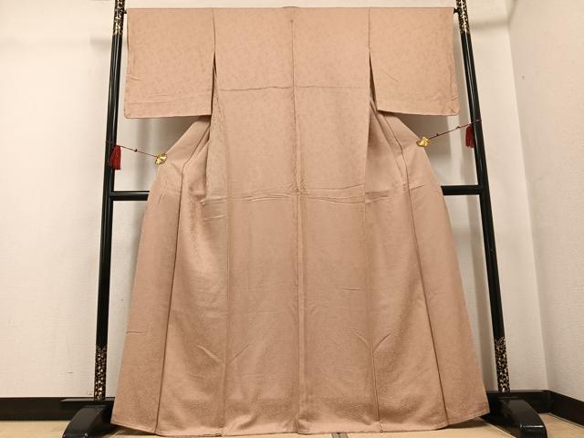 平和屋着物●上質な色無地 草木地紋 白茶色 正絹 逸品 AABF9575ph