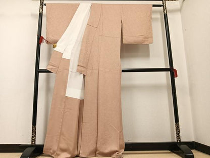 平和屋着物●上質な色無地 草木地紋 白茶色 正絹 逸品 AABF9575ph