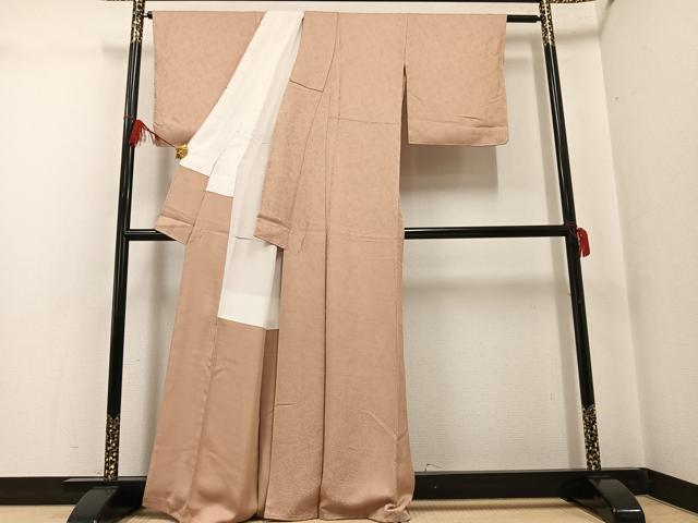 平和屋着物●上質な色無地 草木地紋 白茶色 正絹 逸品 AABF9575ph