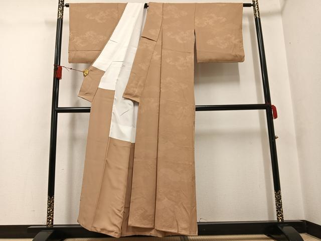 平和屋着物●上質な色無地　雲重ね吉祥花地紋　丁子染色　正絹　逸品　AABF9579ph