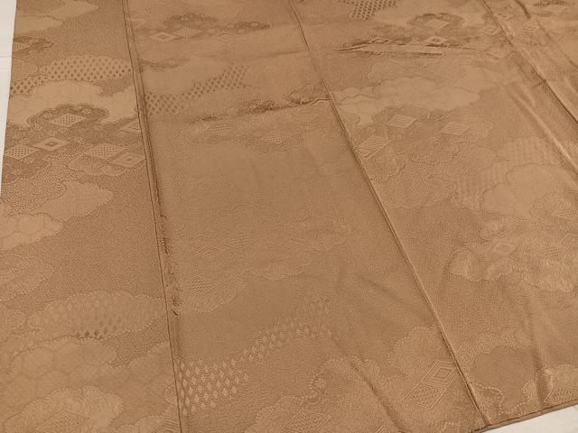 平和屋着物●上質な色無地　雲重ね吉祥花地紋　丁子染色　正絹　逸品　AABF9579ph