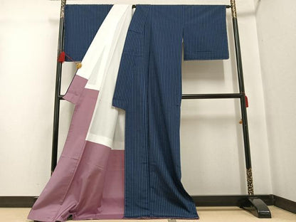 平和屋着物●上質な紬　間道　ロング丈　正絹　逸品　未使用　AABF9580ph