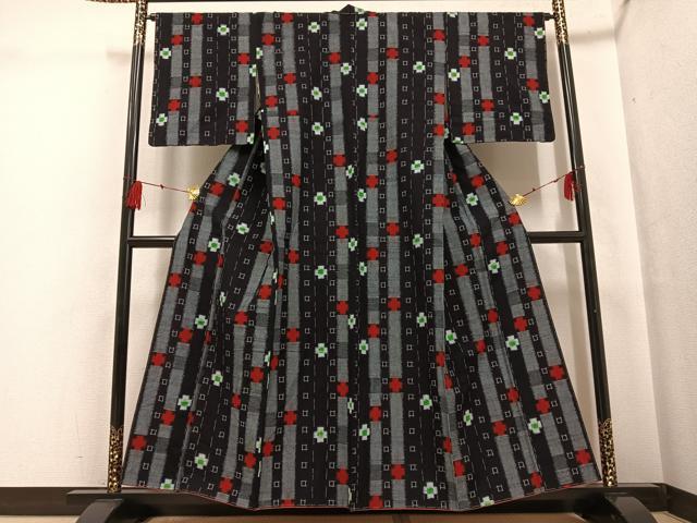 平和屋着物●久留米絣　間道　綿　逸品　未使用　AABF9581ph