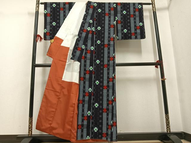 平和屋着物●久留米絣　間道　綿　逸品　未使用　AABF9581ph