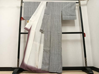 平和屋着物●上質な紬　格子　正絹　逸品　AABF9583ph