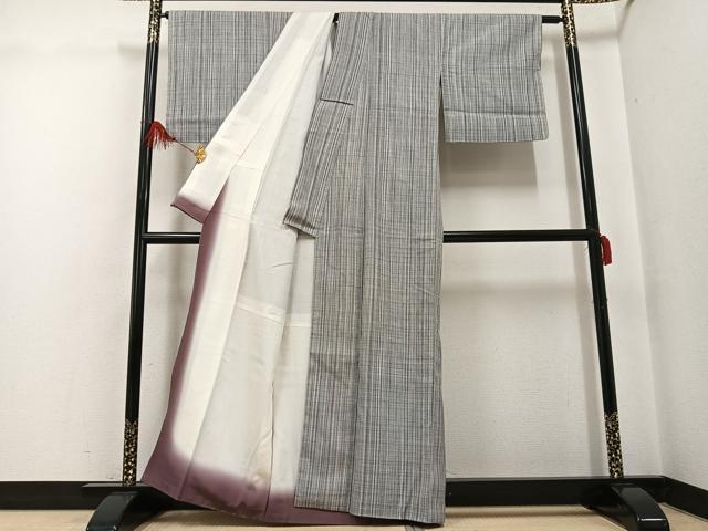 平和屋着物●上質な紬　格子　正絹　逸品　AABF9583ph