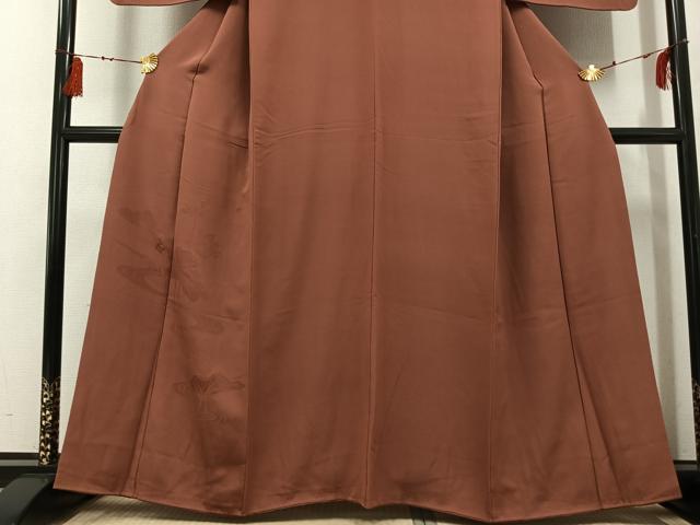 平和屋着物●豪華色留袖　蓮　色無地　茶色　正絹　逸品　AABF9587ph