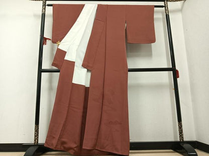 平和屋着物●豪華色留袖　蓮　色無地　茶色　正絹　逸品　AABF9587ph