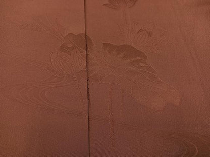 平和屋着物●豪華色留袖　蓮　色無地　茶色　正絹　逸品　AABF9587ph