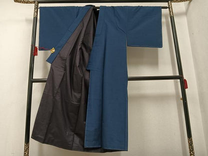 平和屋着物●男性　紬　アンサンブル　色無地　鉄御納戸色　正絹　逸品　未使用　AABF9590ph
