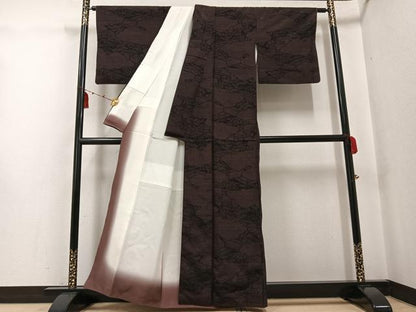平和屋着物●結城紬　100亀甲　草木　正絹　逸品　AABF9592ph