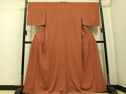 平和屋着物●上質な色無地　鬱金染　赤茶色　正絹　逸品　AABF9596ph