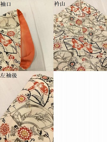 平和屋着物●上質な小紋　型染め　地紙花蝶文　鬼しぼ縮緬　正絹　逸品　AABF9599ph