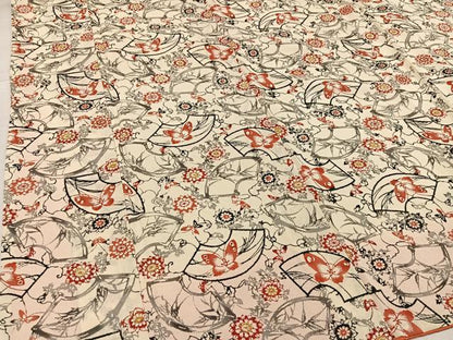 平和屋着物●上質な小紋　型染め　地紙花蝶文　鬼しぼ縮緬　正絹　逸品　AABF9599ph